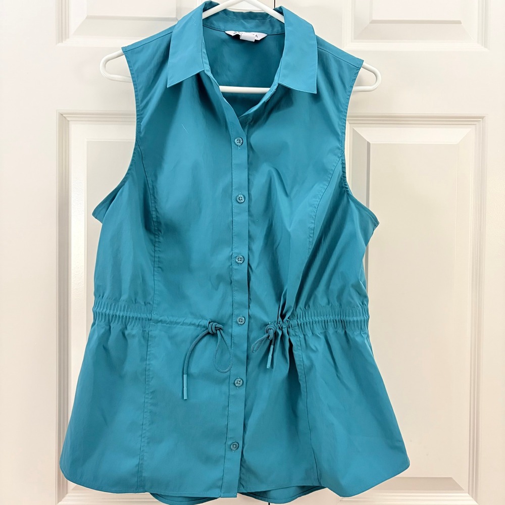 Athleta Levitate Teal Sleeveless Button Drawstring Waist Vest Womens Large